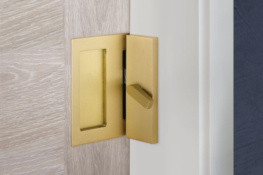 Emtek 222202 Modern Rectangular Barn Door Privacy Lock and Flush Pull with Integrated Strike