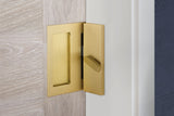 Emtek 222202 Modern Rectangular Barn Door Privacy Lock and Flush Pull with Integrated Strike