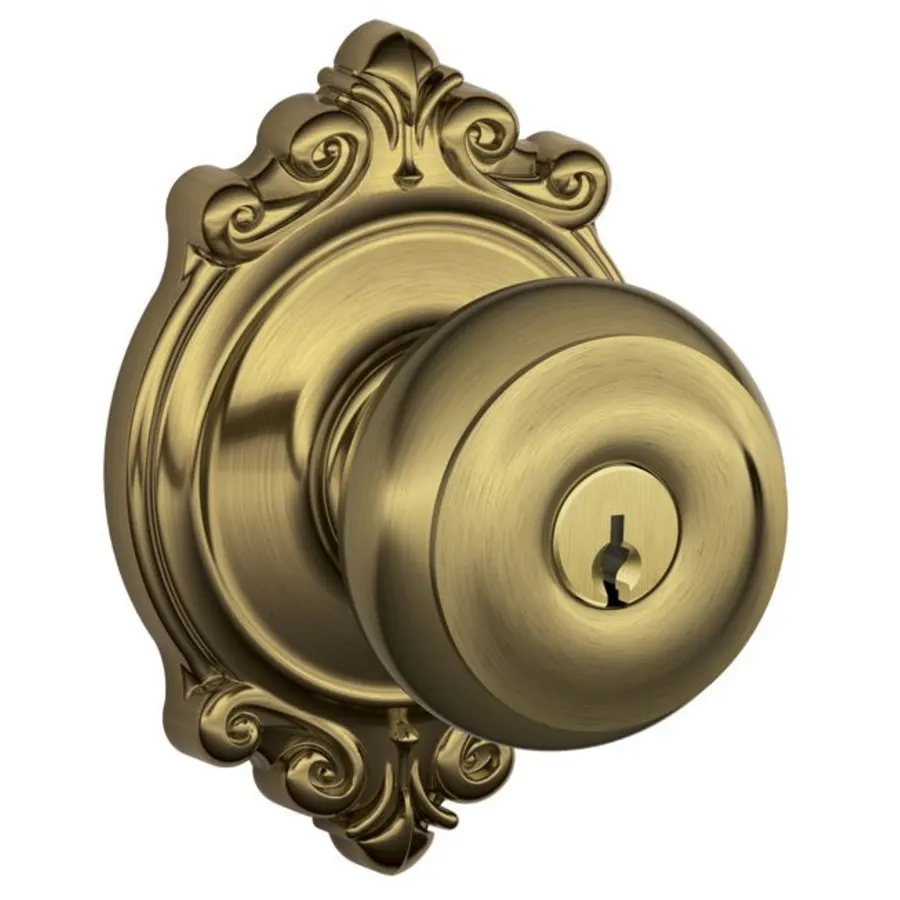 Schlage Residential F51A - Entry Lock - Georgian Knob, C Keyway with 16211 Latch and 10063 Strike - Brookshire Rose