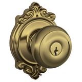 Schlage Residential F51A - Entry Lock - Georgian Knob, C Keyway with 16211 Latch and 10063 Strike - Brookshire Rose