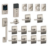 Schlage Century Complete House Door Hardware Package with Latitude Interior Levers and Connect Touchscreen Keyless Entry and Single Cylinder Exterior Front Door Handleset