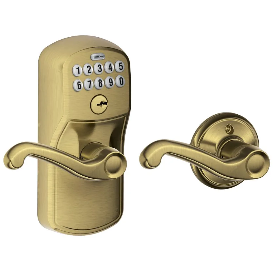 Schlage Residential FE575 - Plymouth Keypad Entry Auto-Lock Set with Flair Lever