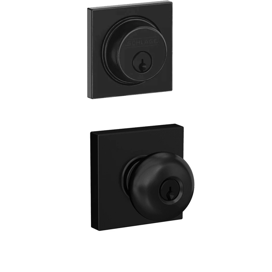 Schlage Plymouth Single Cylinder Keyed Entry Door Knob Set and Collins Deadbolt Combo with Collins Rose