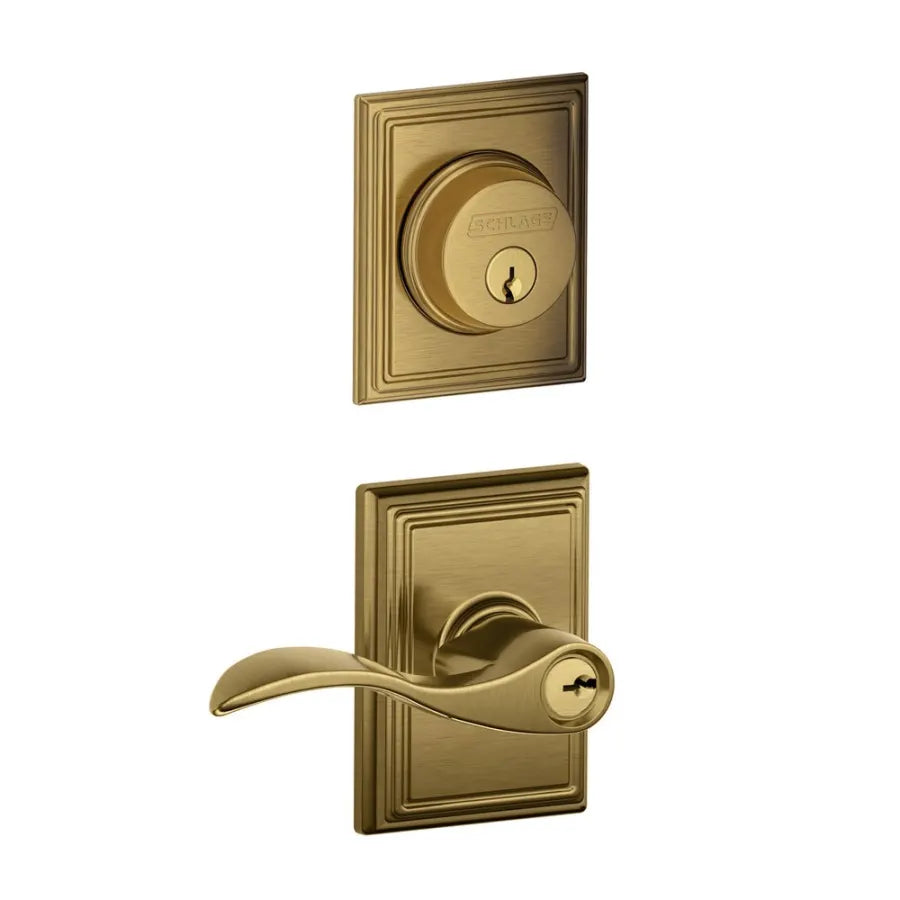 Schlage Accent Single Cylinder Keyed Entry Door Lever Set and Addison Deadbolt Combo with Addison Rose