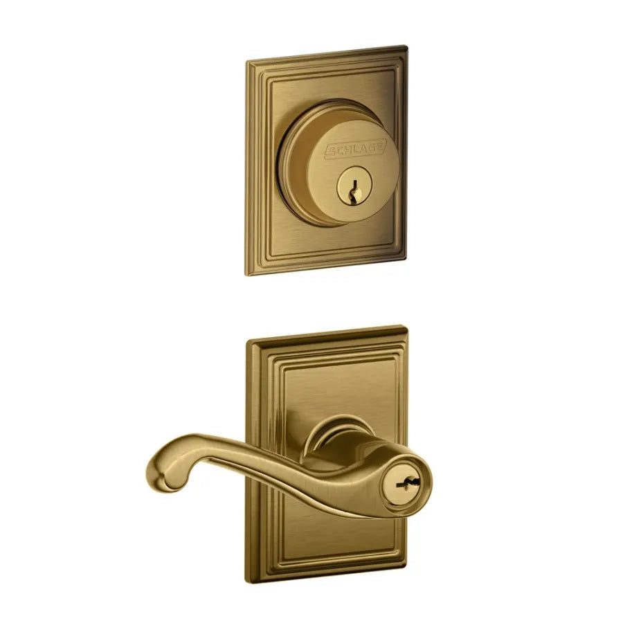 Schlage Flair Single Cylinder Keyed Entry Door Lever Set and Addison Deadbolt Combo with Addison Rose