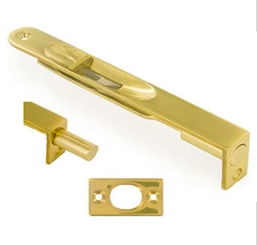 6" Flush Bolt, Radius Corner, Solid Brass - 362002