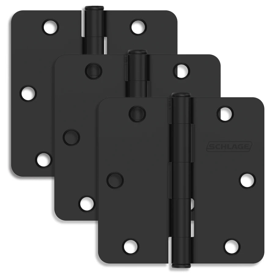 Schlage Residential Pack of Three 3.5" x 3.5" 1/4" Radius Corner Plain Bearing Mortise Hinges