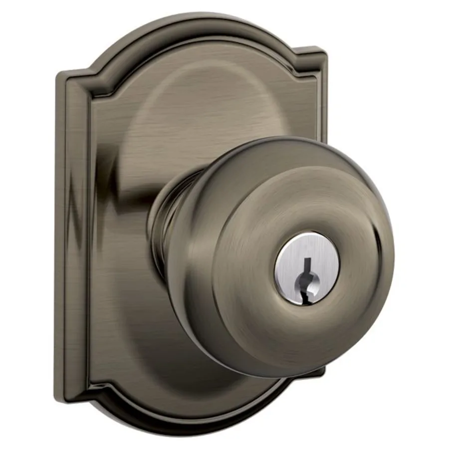 Schlage Residential F51A - Entry Lock - Georgian Knob, C Keyway with 16211 Latch and 10063 Strike - Camelot Rose