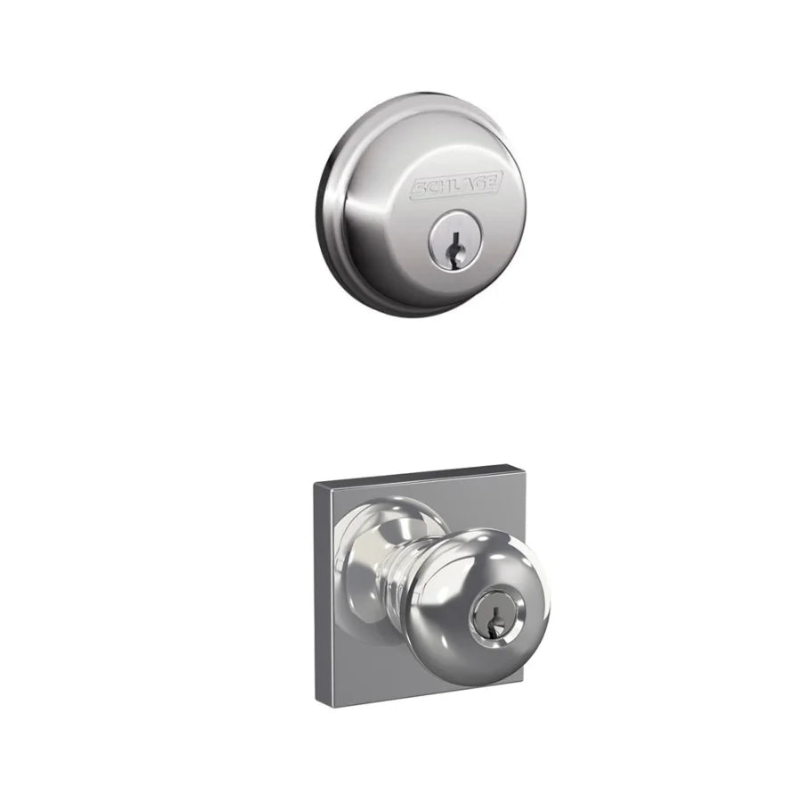 Schlage Plymouth Single Cylinder Keyed Entry Door Knob Set and Deadbolt Combo with Collins Rose