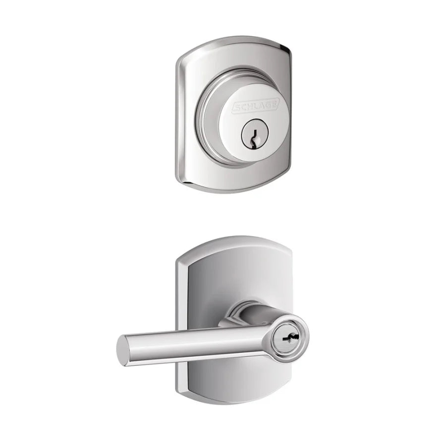 Schlage Broadway Single Cylinder Keyed Entry Door Lever Set and Greenwich Deadbolt Combo with Greenwich Rose