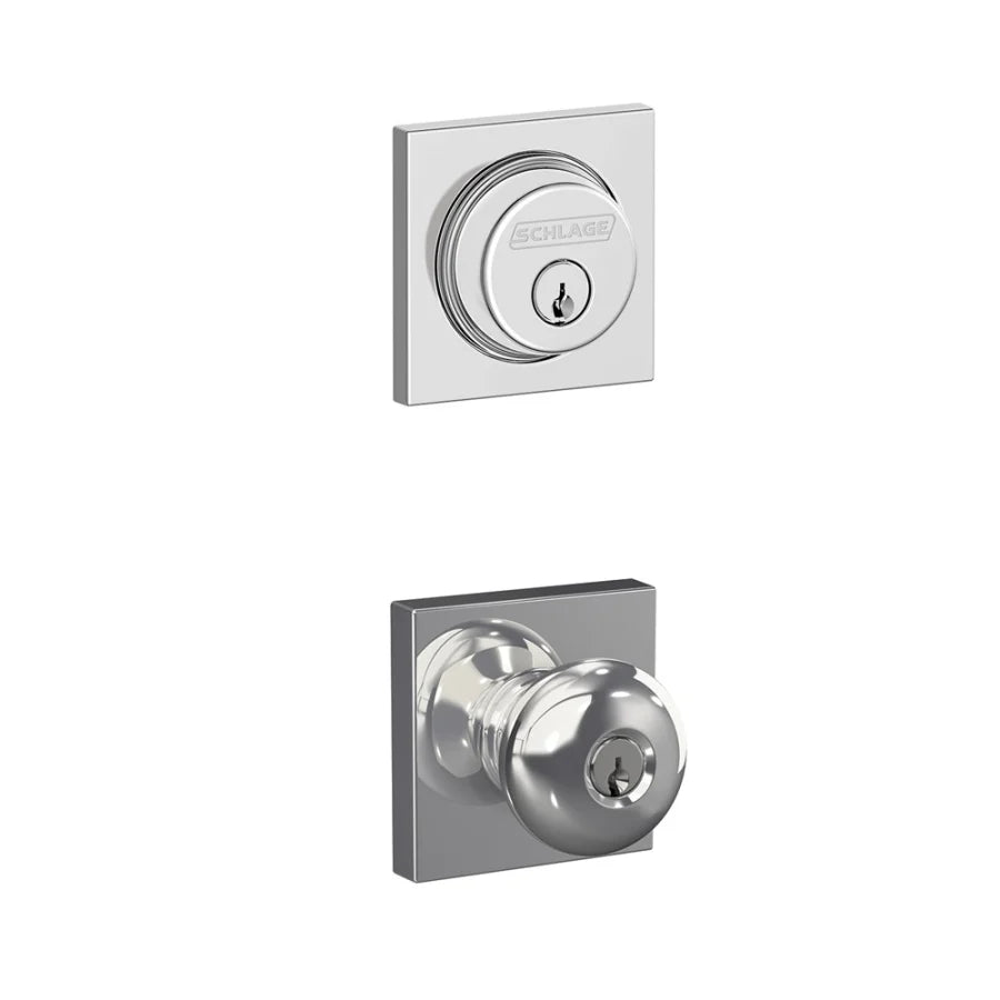 Schlage Plymouth Single Cylinder Keyed Entry Door Knob Set and Collins Deadbolt Combo with Collins Rose