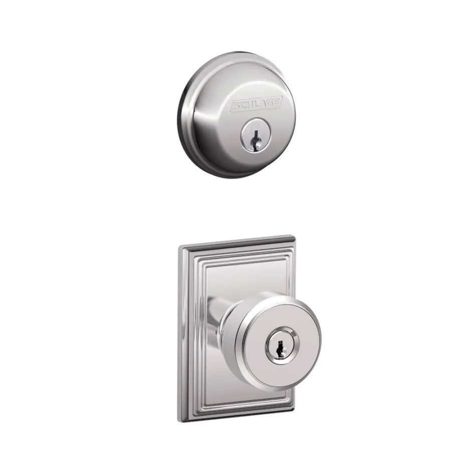 Schlage Bowery Single Cylinder Keyed Entry Door Knob Set and Deadbolt Combo with Addison Rose