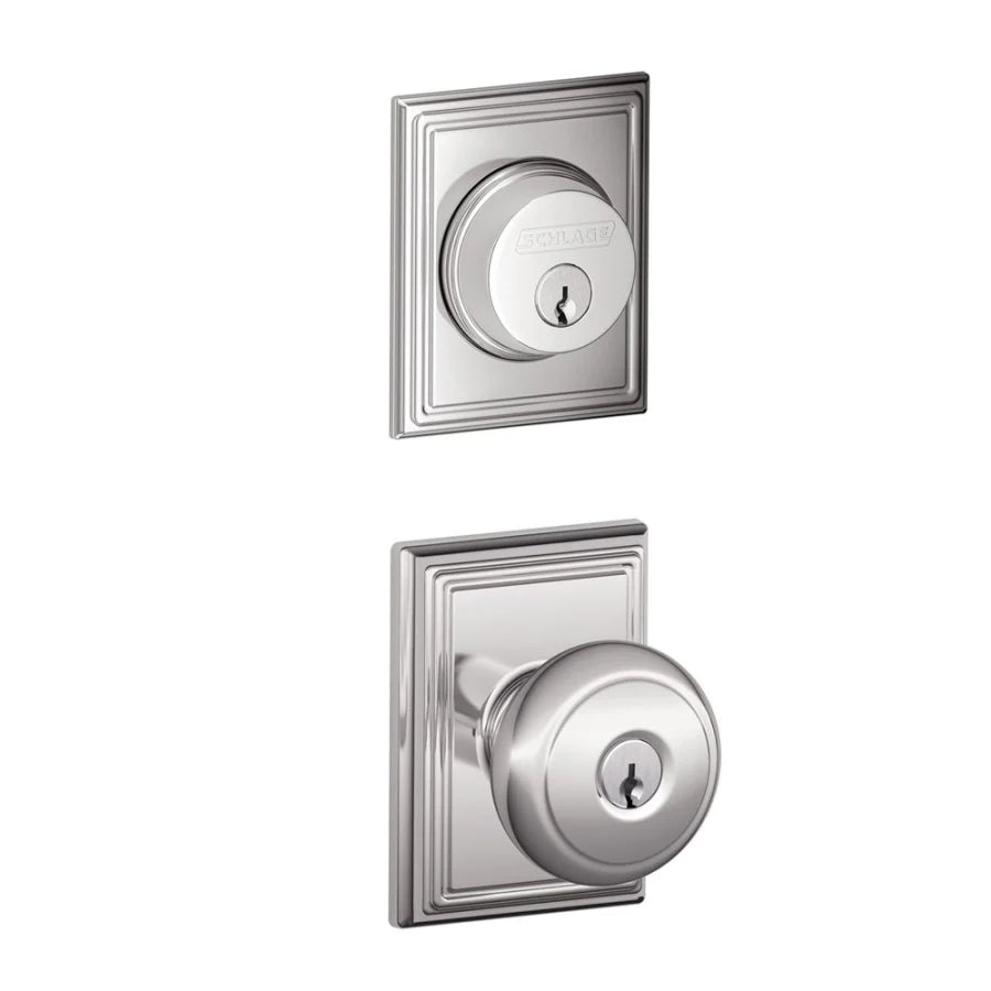 Schlage Andover Single Cylinder Keyed Entry Door Knob Set and Addison Deadbolt Combo with Addison Rose