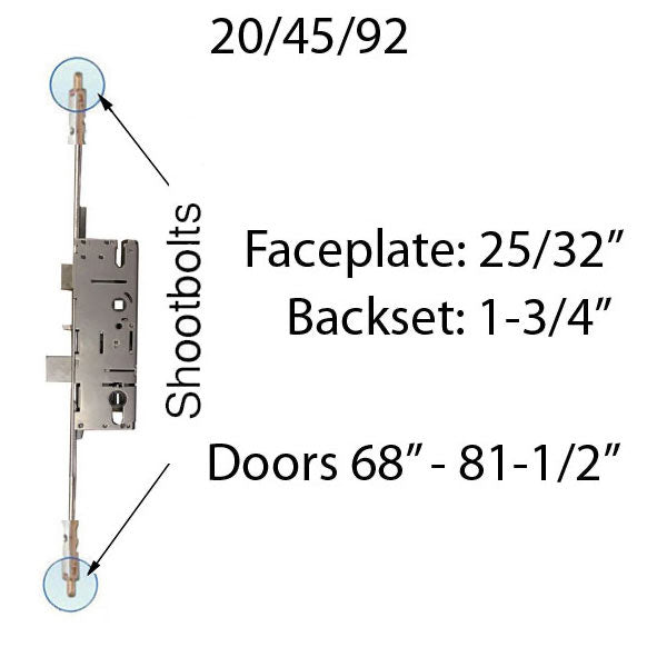 20MM ADJUSTABLE 45/92 SHOOTBOLT REPLACEMENT, DOORS 68"- 81.5" - STAINLESS STEEL