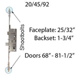 20MM ADJUSTABLE 45/92 SHOOTBOLT REPLACEMENT, DOORS 68"- 81.5" - STAINLESS STEEL