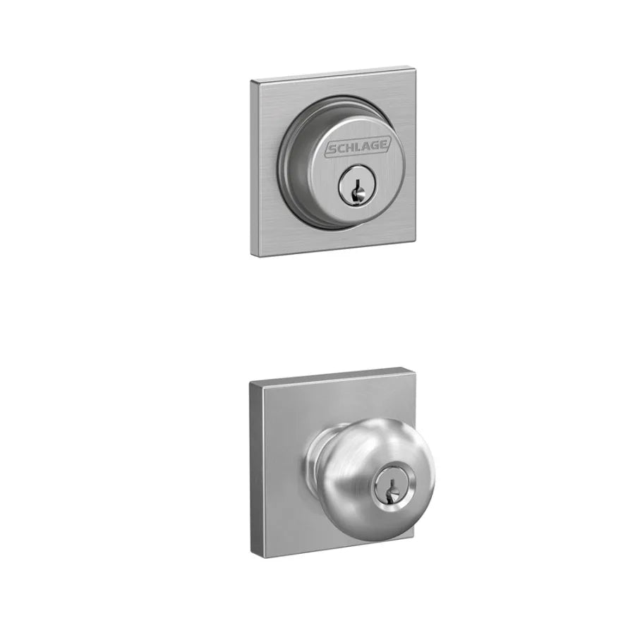 Schlage Plymouth Single Cylinder Keyed Entry Door Knob Set and Collins Deadbolt Combo with Collins Rose