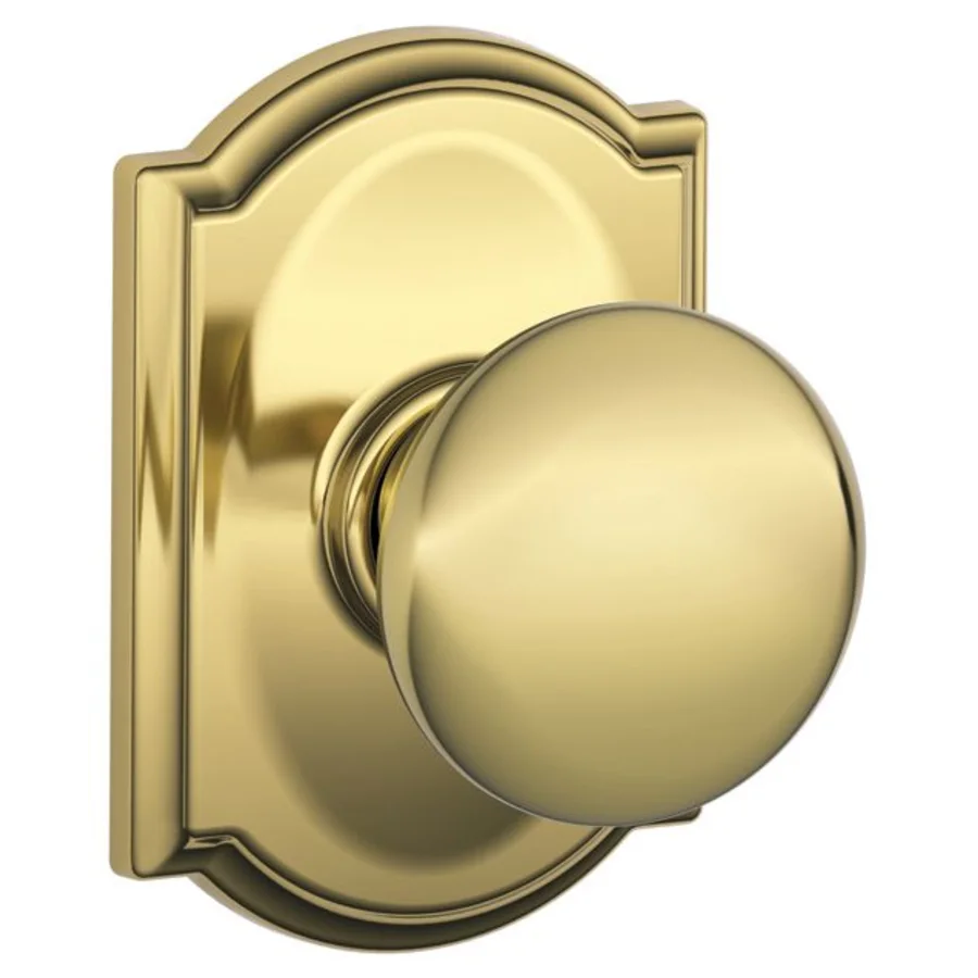 Schlage Residential F10 - Plymouth Knob Passage Lock with 16080 Latch and 10027 Strike - Camelot Trim
