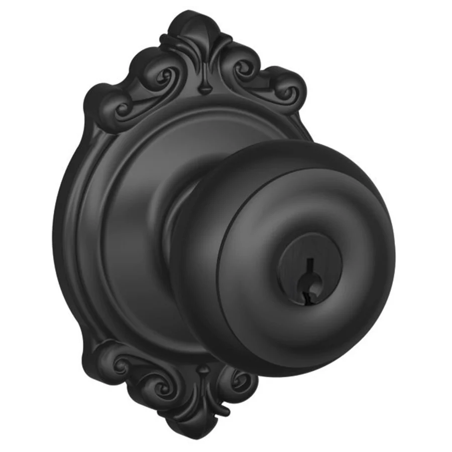 Schlage Residential F51A - Entry Lock - Georgian Knob, C Keyway with 16211 Latch and 10063 Strike - Brookshire Rose