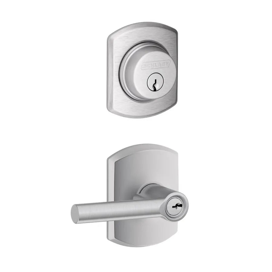 Schlage Broadway Single Cylinder Keyed Entry Door Lever Set and Greenwich Deadbolt Combo with Greenwich Rose