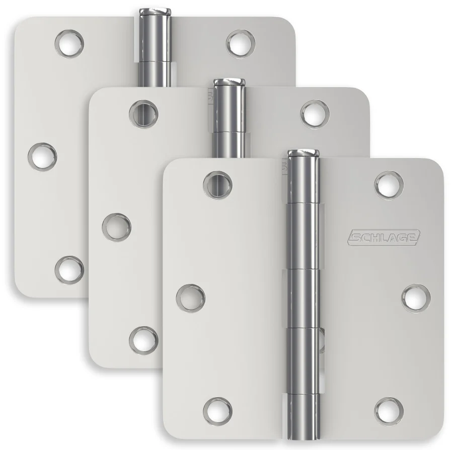 Schlage Residential Pack of Three 3.5" x 3.5" 1/4" Radius Corner Plain Bearing Mortise Hinges