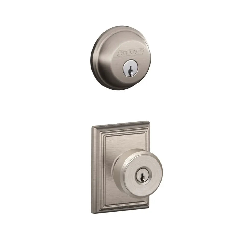 Schlage Bowery Single Cylinder Keyed Entry Door Knob Set and Deadbolt Combo with Addison Rose
