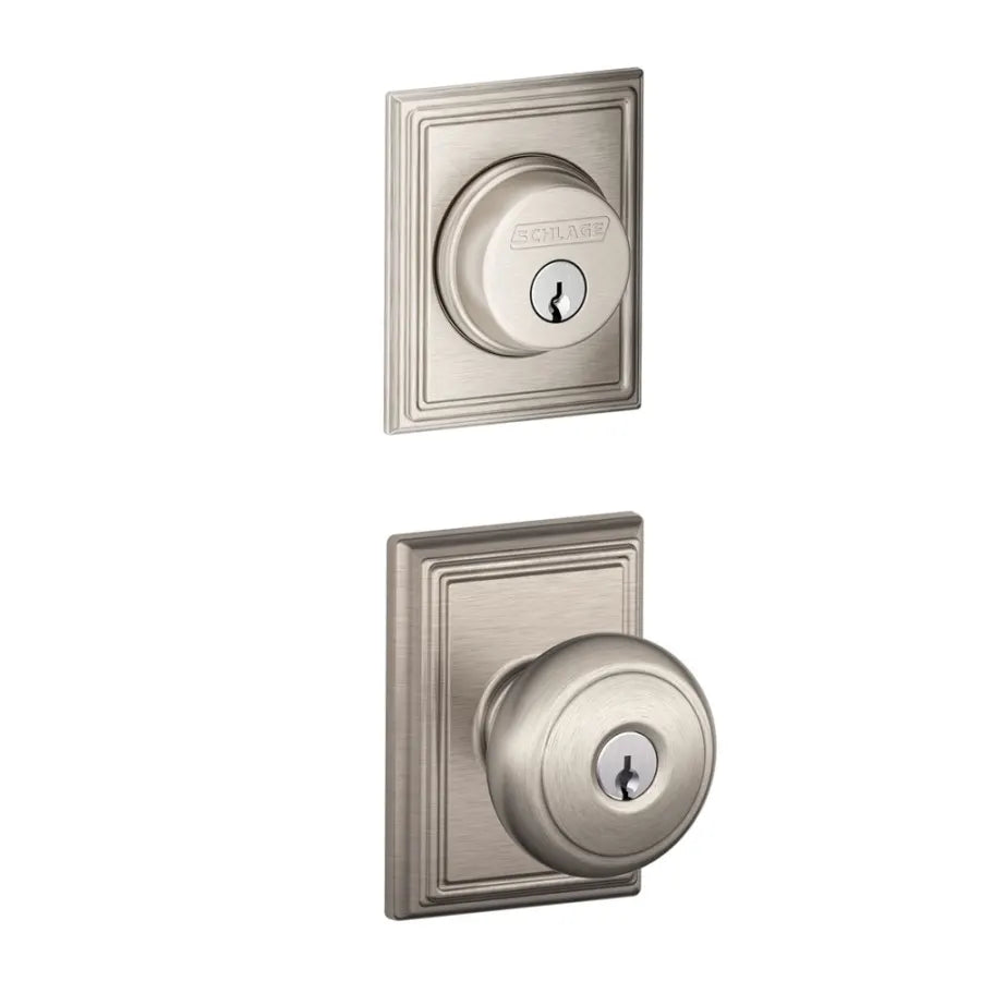 Schlage Andover Single Cylinder Keyed Entry Door Knob Set and Addison Deadbolt Combo with Addison Rose