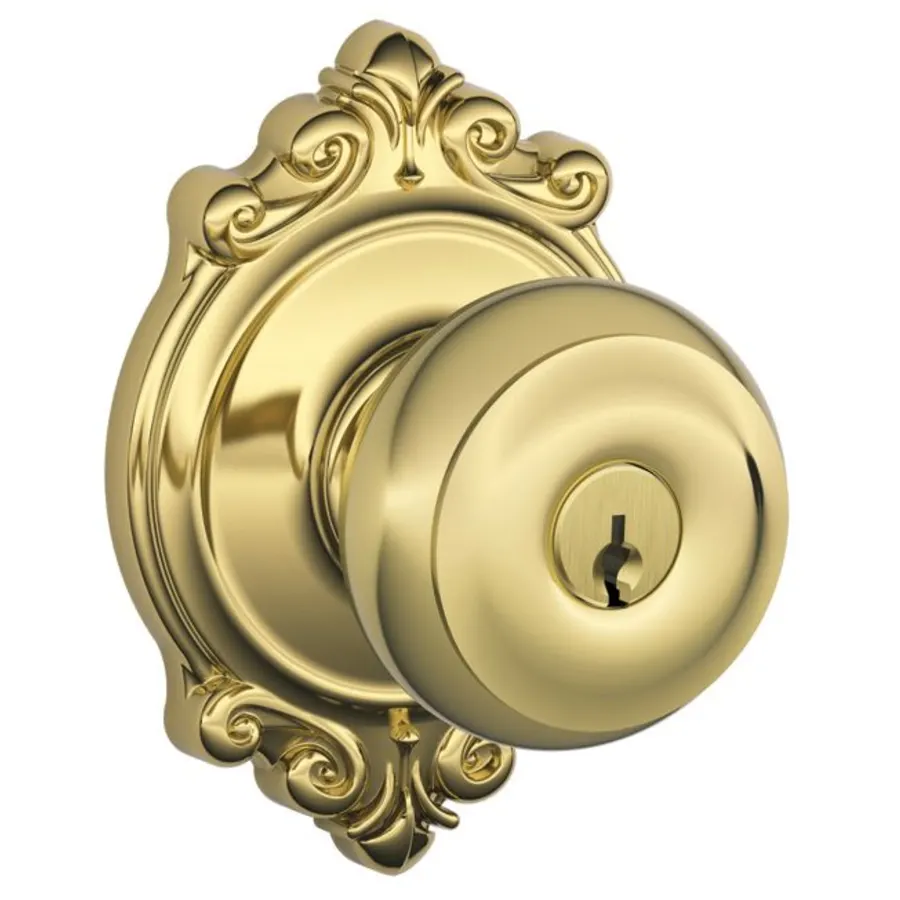 Schlage Residential F51A - Entry Lock - Georgian Knob, C Keyway with 16211 Latch and 10063 Strike - Brookshire Rose