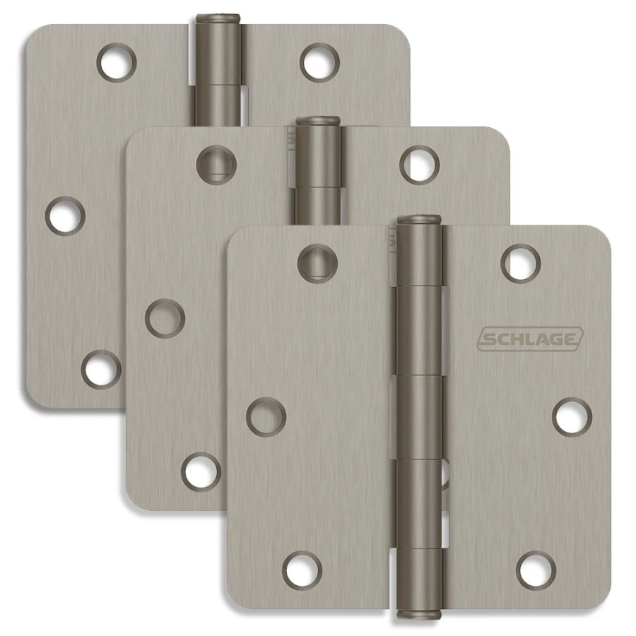 Schlage Residential Pack of Three 3.5" x 3.5" 1/4" Radius Corner Plain Bearing Mortise Hinges