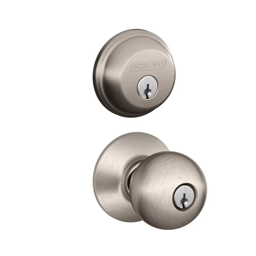 Schlage FB50ACC608 Satin Brass Accent Single Cylinder Keyed Entry Door  Lever Set and Deadbolt Combo 