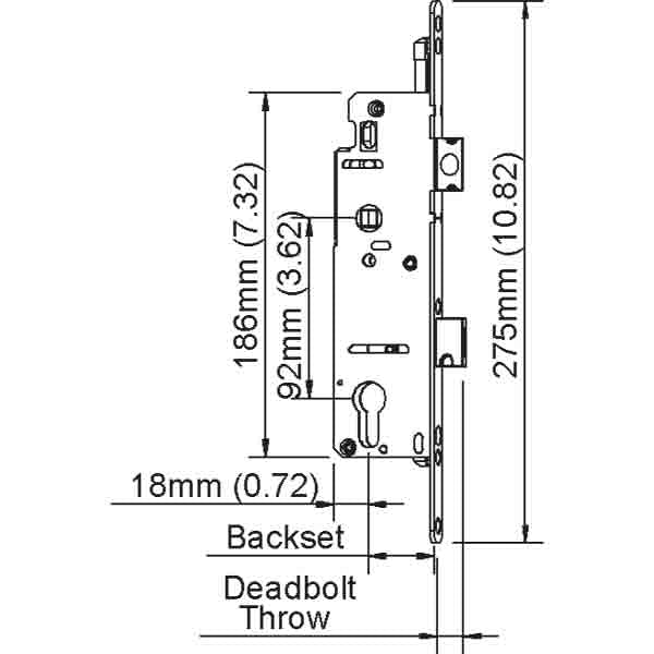16MM HOPPE SINGLE POINT LOCK (SPL), 35/92 GEAR, 1/2" (14MM) DEADBOLT THROW
