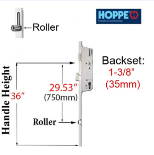 16MM MANUAL GEAR, 35/92, ROLLER @ 29.53", 1" DEADBOLT THROW