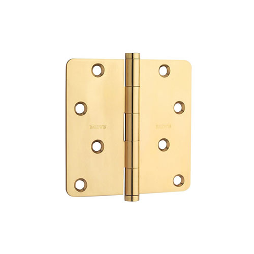 Baldwin 4" x 4" Solid Brass Plain Bearing 1/4" Radius Corner Mortise Door Hinge - Single Hinge
