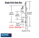 Hoppe Mortise Single Point Lock - 14mm Deadbolt Throw, 16mm Faceplate, 45/92 Gear