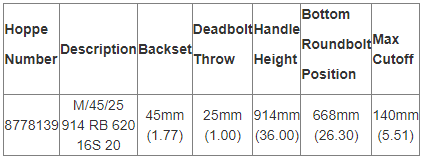 Hoppe 16mm Manual Gear, 45/92, Roundbolt at 26.30", 1" Deadbolt Throw - 8778139