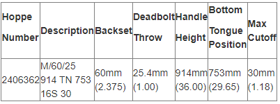 Hoppe Multipoint 2.375" Backset Manual Gear with Tongue Bottom Extension