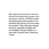 Hoppe 90 Degree Crescent Knob Keyed Cylinder - 3141925