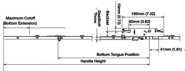 Hoppe Multipoint 1.77" Backset Automatic Gear with Tongue Bottom Extension