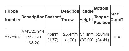 16mm Manual 45/92 Gear, Shootbolt-Tongue at 24.41", 1" Deadbolt Throw
