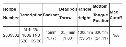 16mm Manual Tongue-Shootbolt 45/92 Gear, Tongue @ 24.40", 39.62" Handle Height