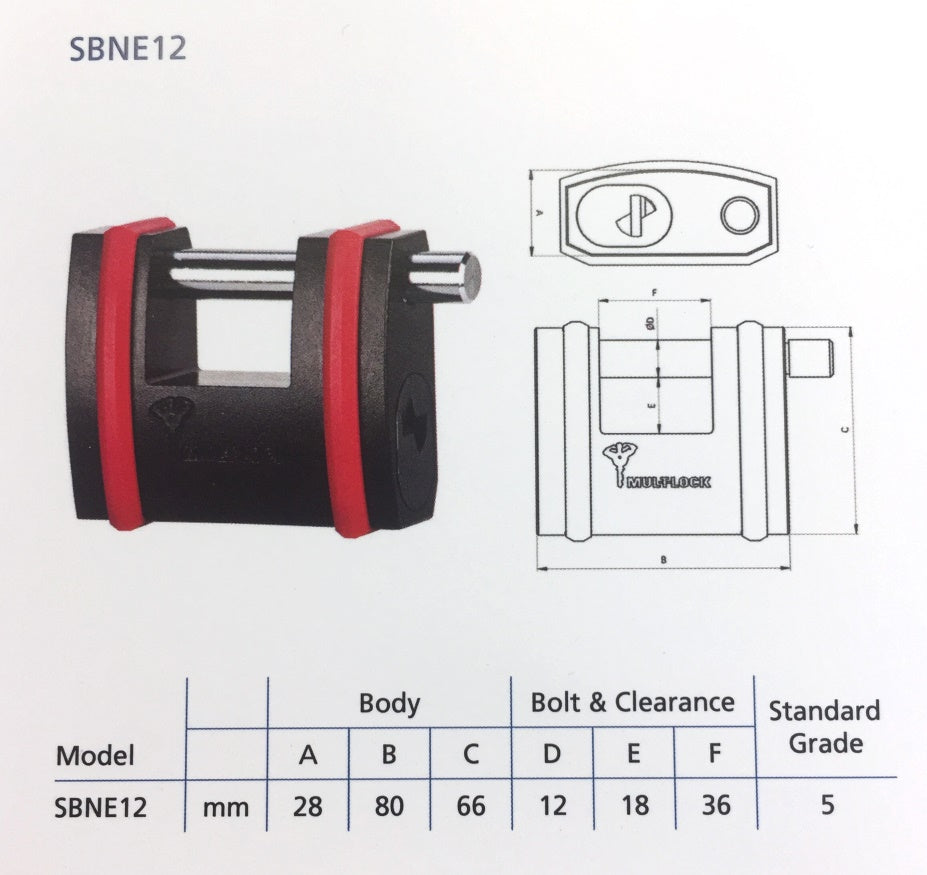 Mul-t-lock NE12SB series sliding Sliding Shackle Padlock