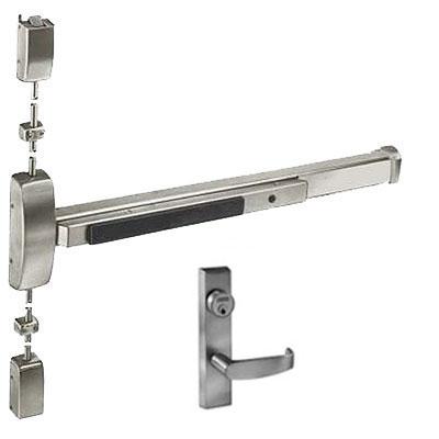 Sargent 12-8713-G-84-ETL-US32D 48" (12) Fire Rated Surface Vertical Rod Exit Device, ETL Trim, 84" Door Height, Key Locks Or Unlocks Outside Lever, US32D/630 Satin Stainless Steel Finish