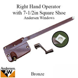 Andersen 7073A Operator with Handle 7-1/2 Inch Arm Square Shoe, Right Hand - Bronze