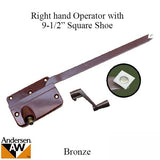 Andersen 7073B Operator w/ Handle 9-1/2 Inch Arm Square Shoe, RH - Bronze