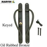 Marvin Active Keyed, Narrow Sliding Door Handle, Center Thumb - Oil Rubbed Bronze