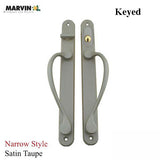 Marvin Narrow Traditional, Keyed Sliding Patio Door Handle - Satin Taupe