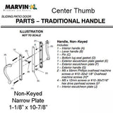 Marvin Active Non-Keyed, Narrow Sliding Door Handle, Center Thumb - White