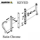 Marvin Active Keyed, Narrow Sliding Door Handle, Center Thumb - Satin Chrome