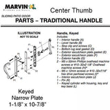 Marvin Active Keyed, Narrow Sliding Door Handle, Center Thumb - Satin Chrome