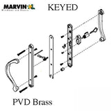 Marvin Active Keyed, Narrow Sliding Door Handle, Center Thumb - PVD Polished Brass