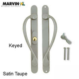 Marvin Active Keyed, Narrow Sliding Door Handle, Center Thumb - Satin Taupe